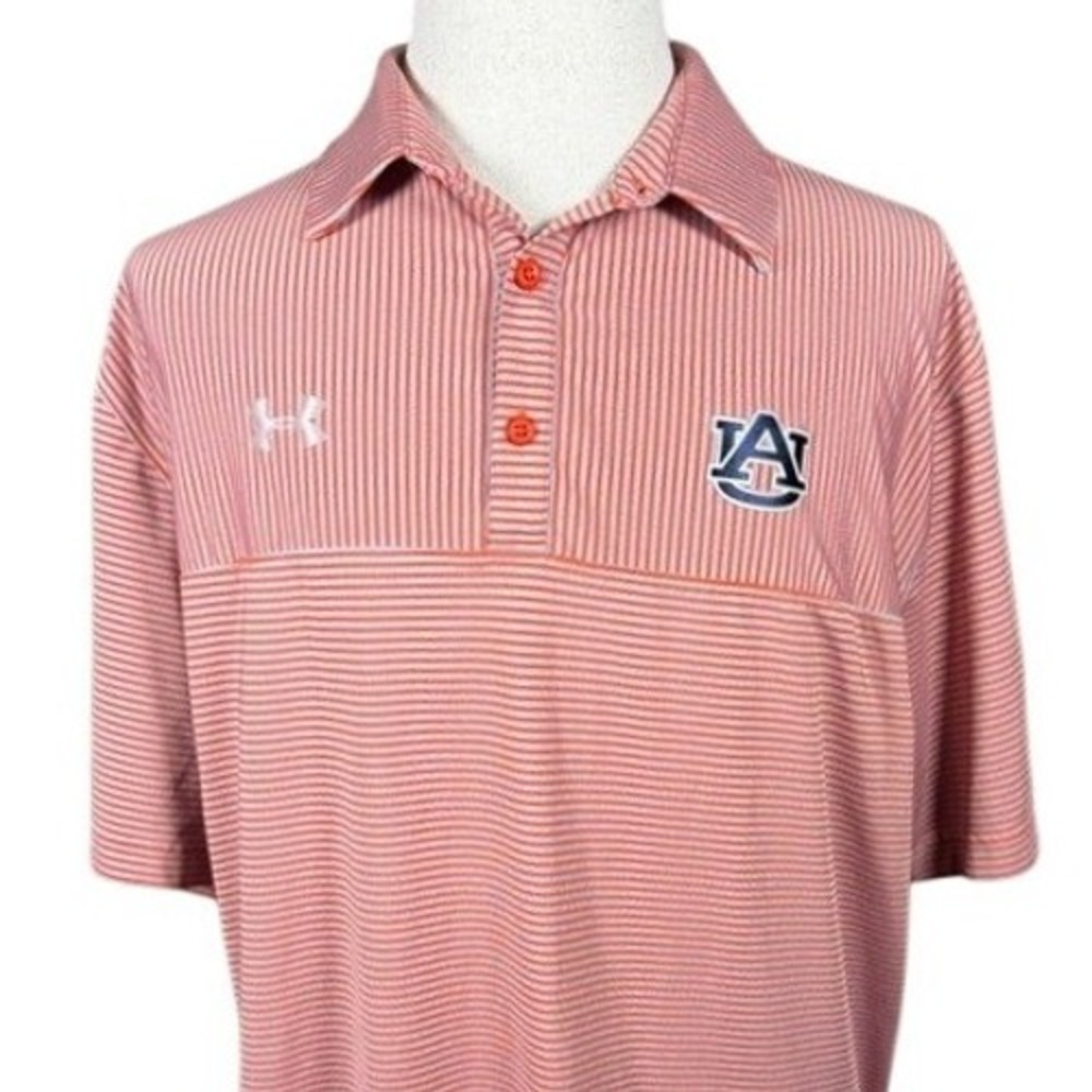 Auburn Tigers Under Armour  Mens 2XL‎ Orange Grey Striped HeatGear Polo Shirt